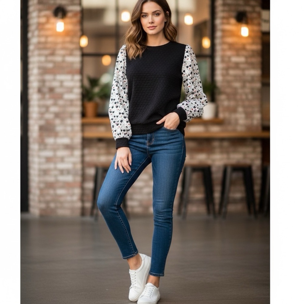 PORRIDGE Anthropologie Textured Sweatshirt Top balloon sleeves‎ sunglasses